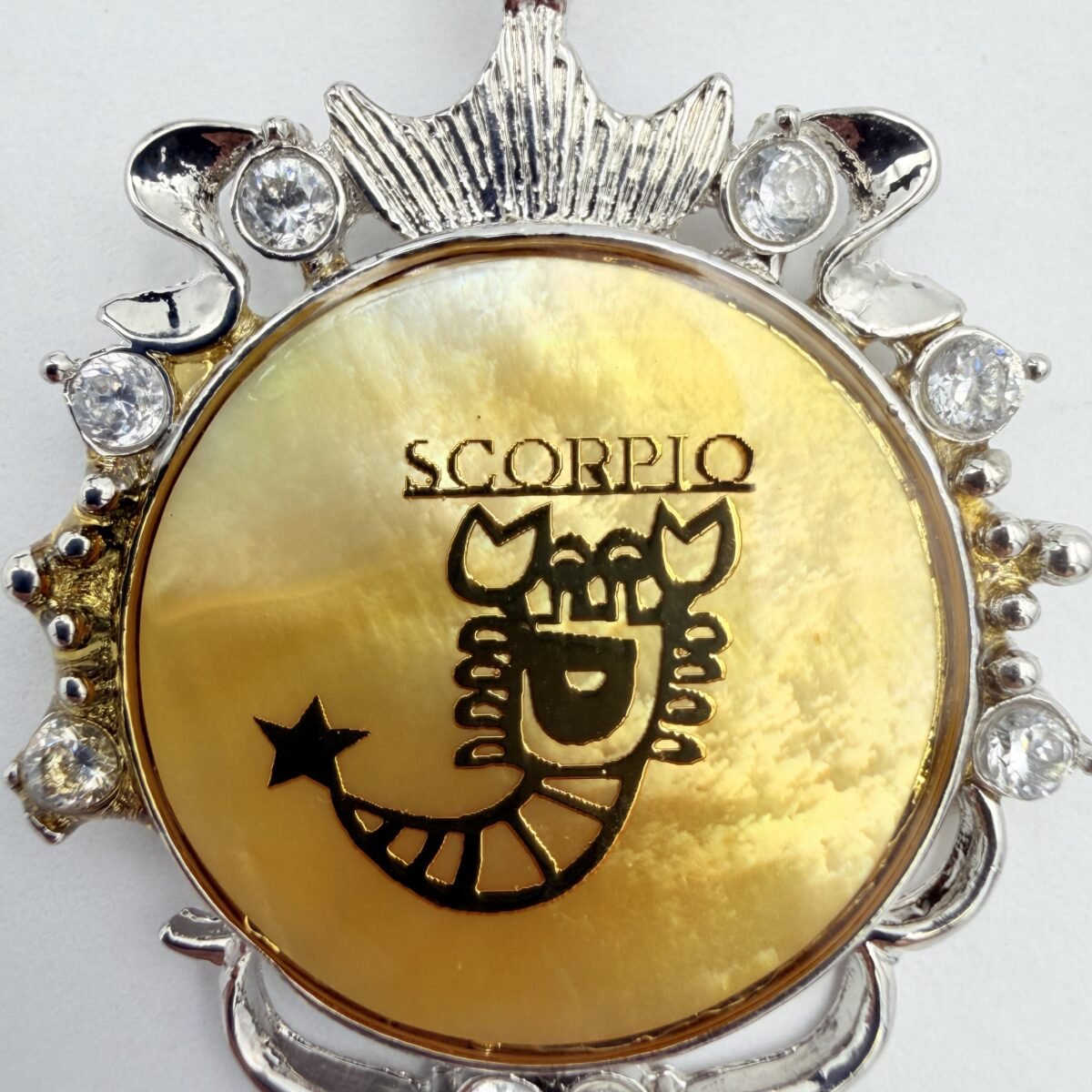 Alternative view of Hand-Carved Yellow Shell Scorpio Zodiac Pendant – 925 Sterling Silver