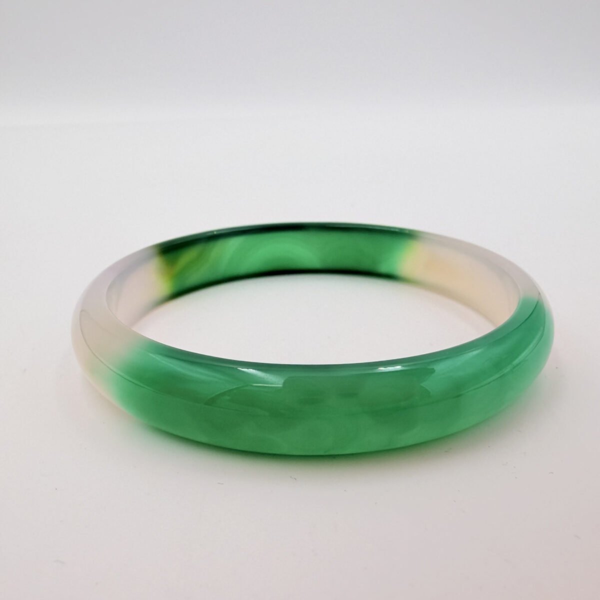 Emerald Green and Frost White Agate Bangle