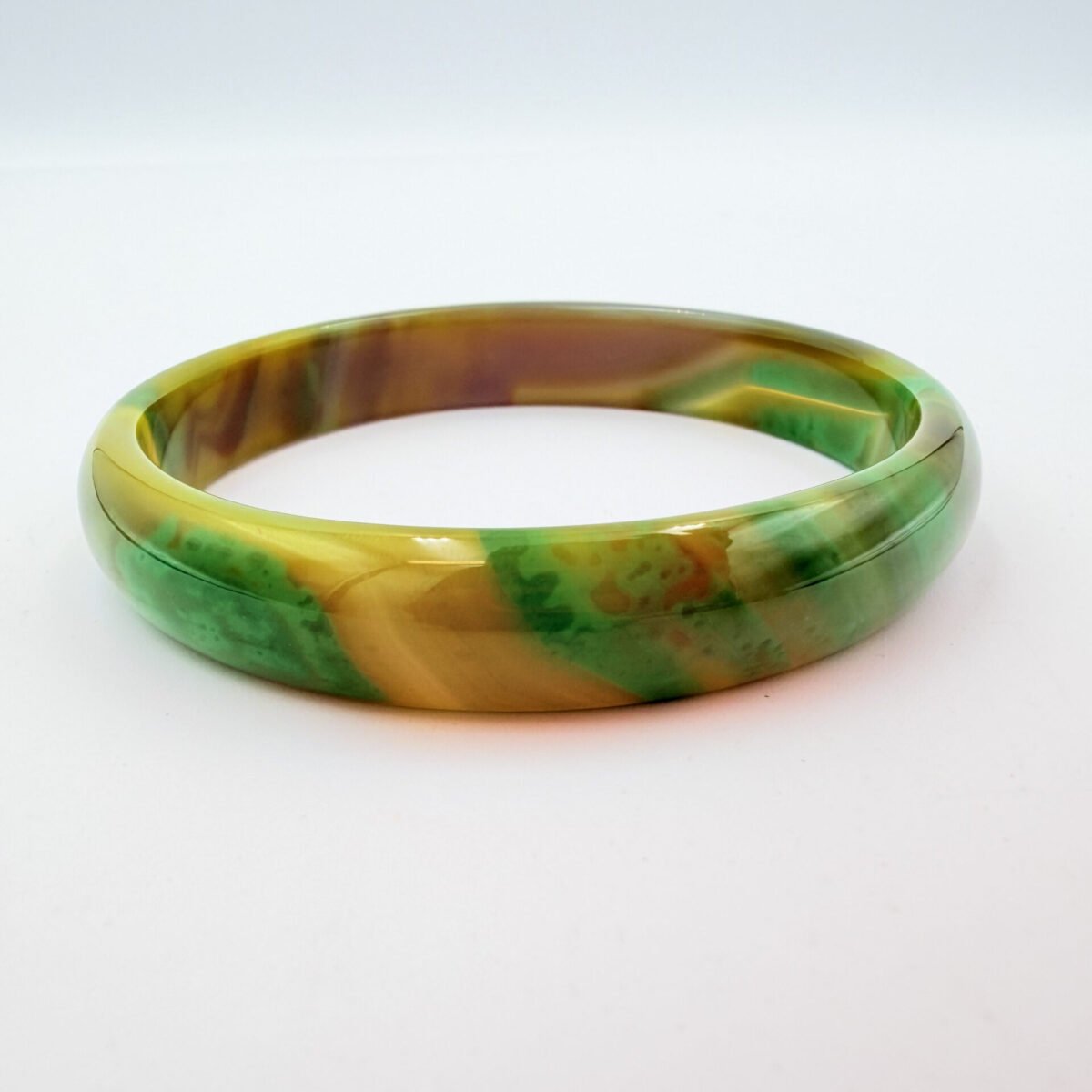 Moss Green and Golden Ochre Agate Bangle