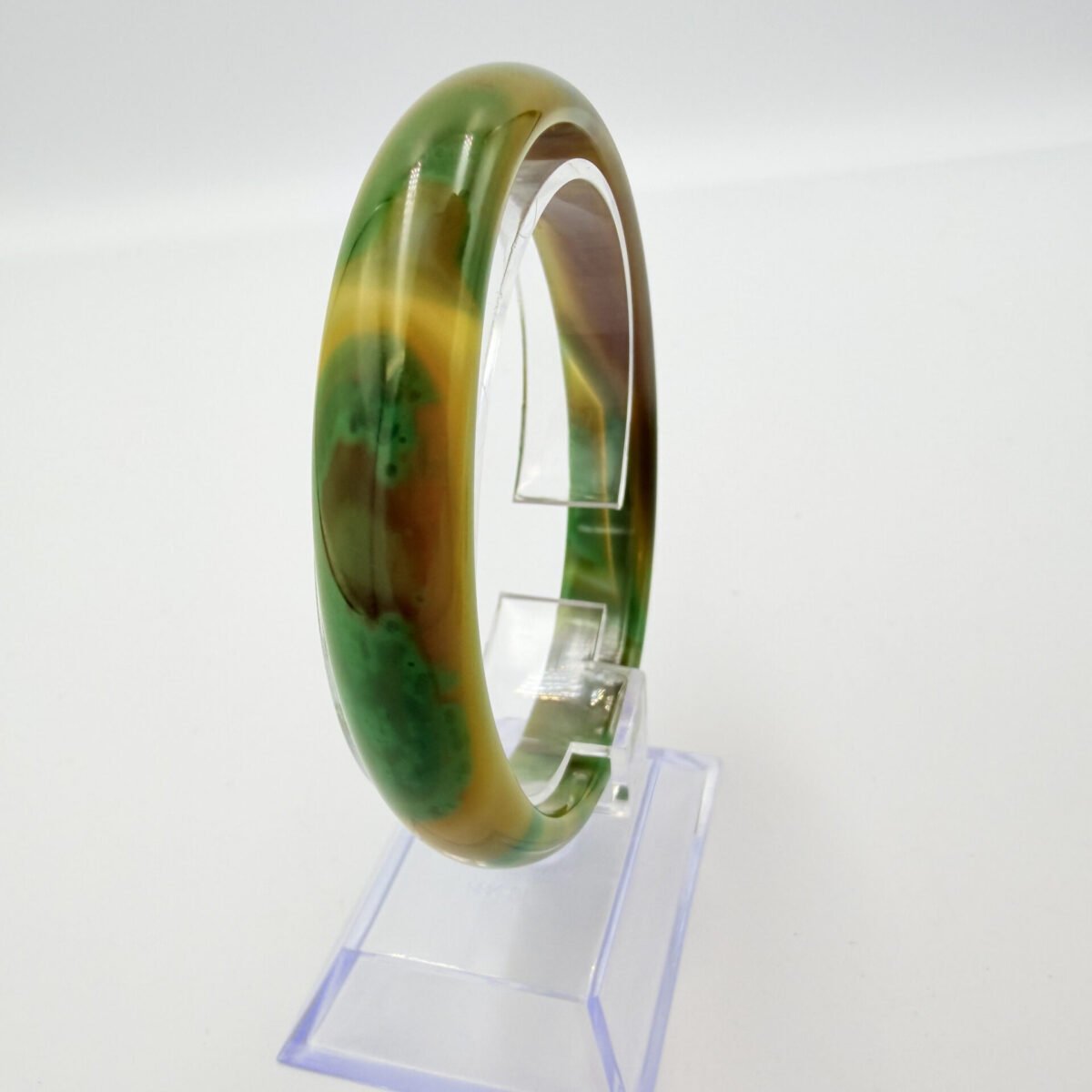 Alternative view of Moss Green and Golden Ochre Agate Bangle
