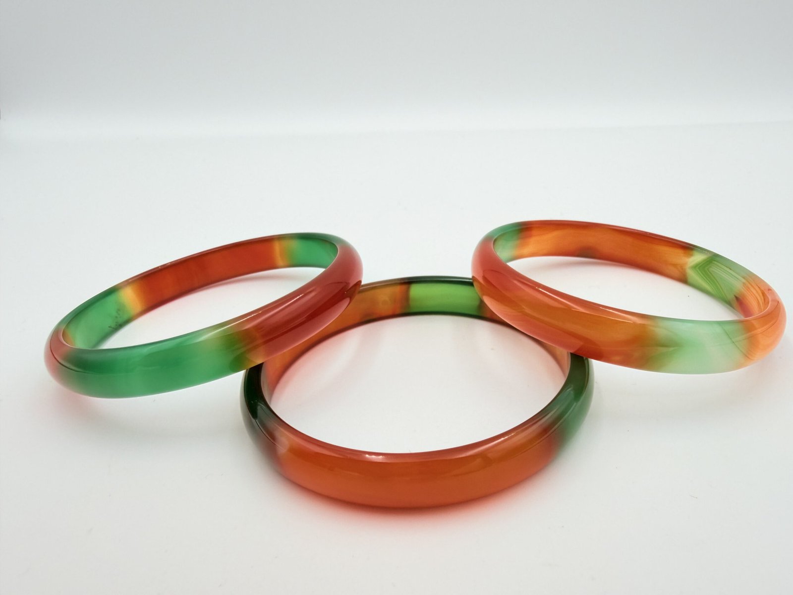 Sunset Orange and Forest Green Agate Bangle - Image 3