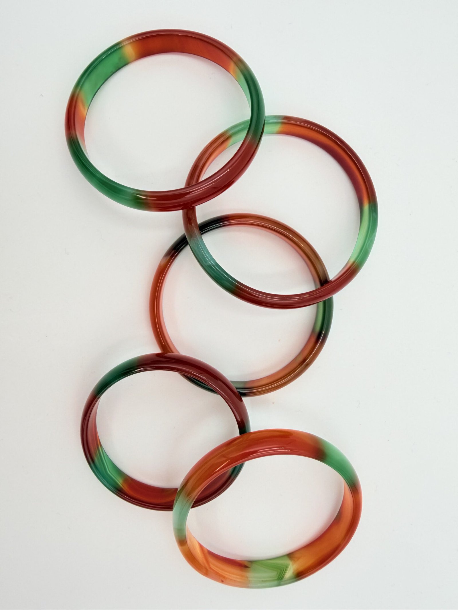 Sunset Orange and Forest Green Agate Bangle - Image 5