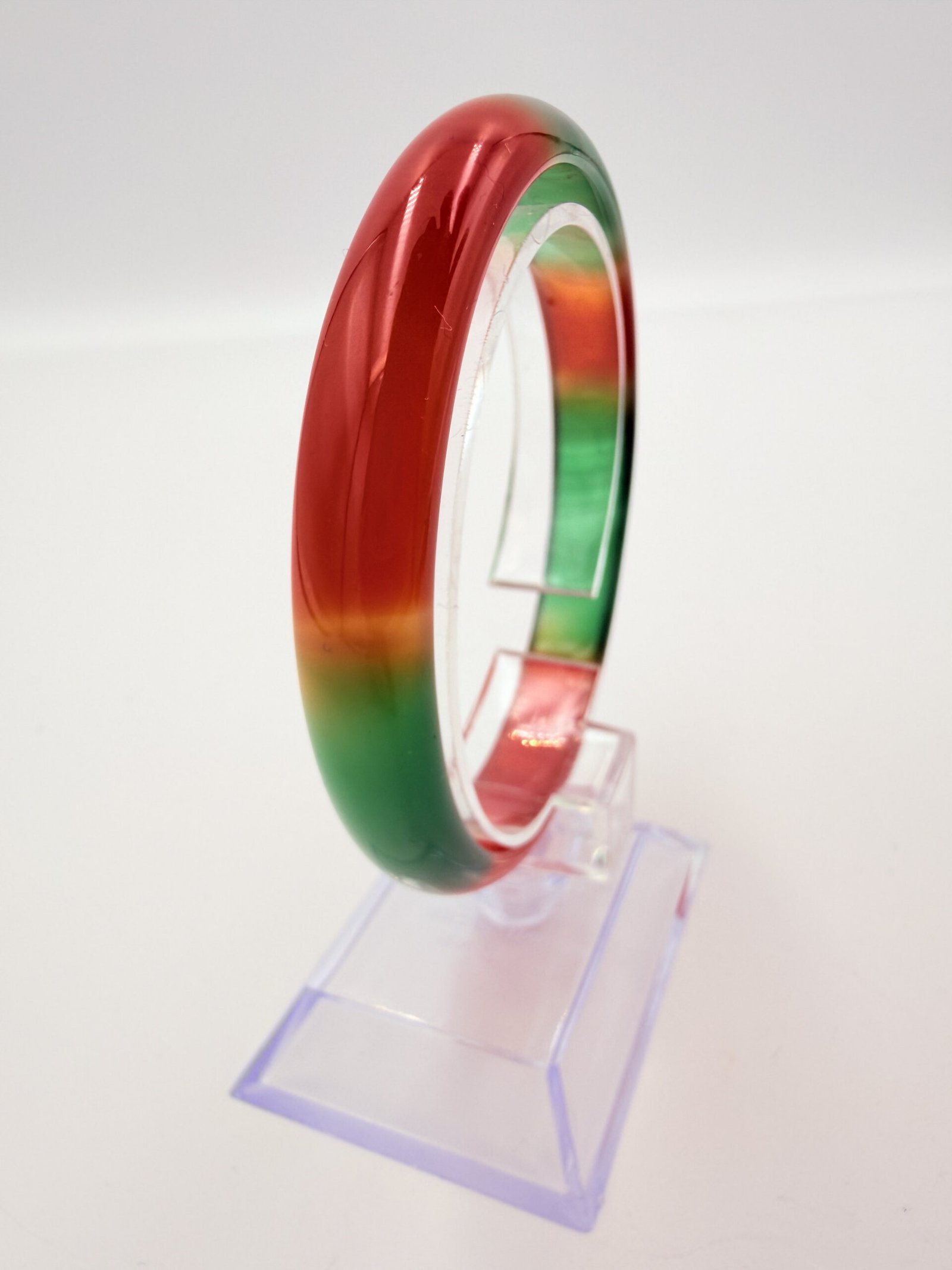 Sunset Orange and Forest Green Agate Bangle - Image 2