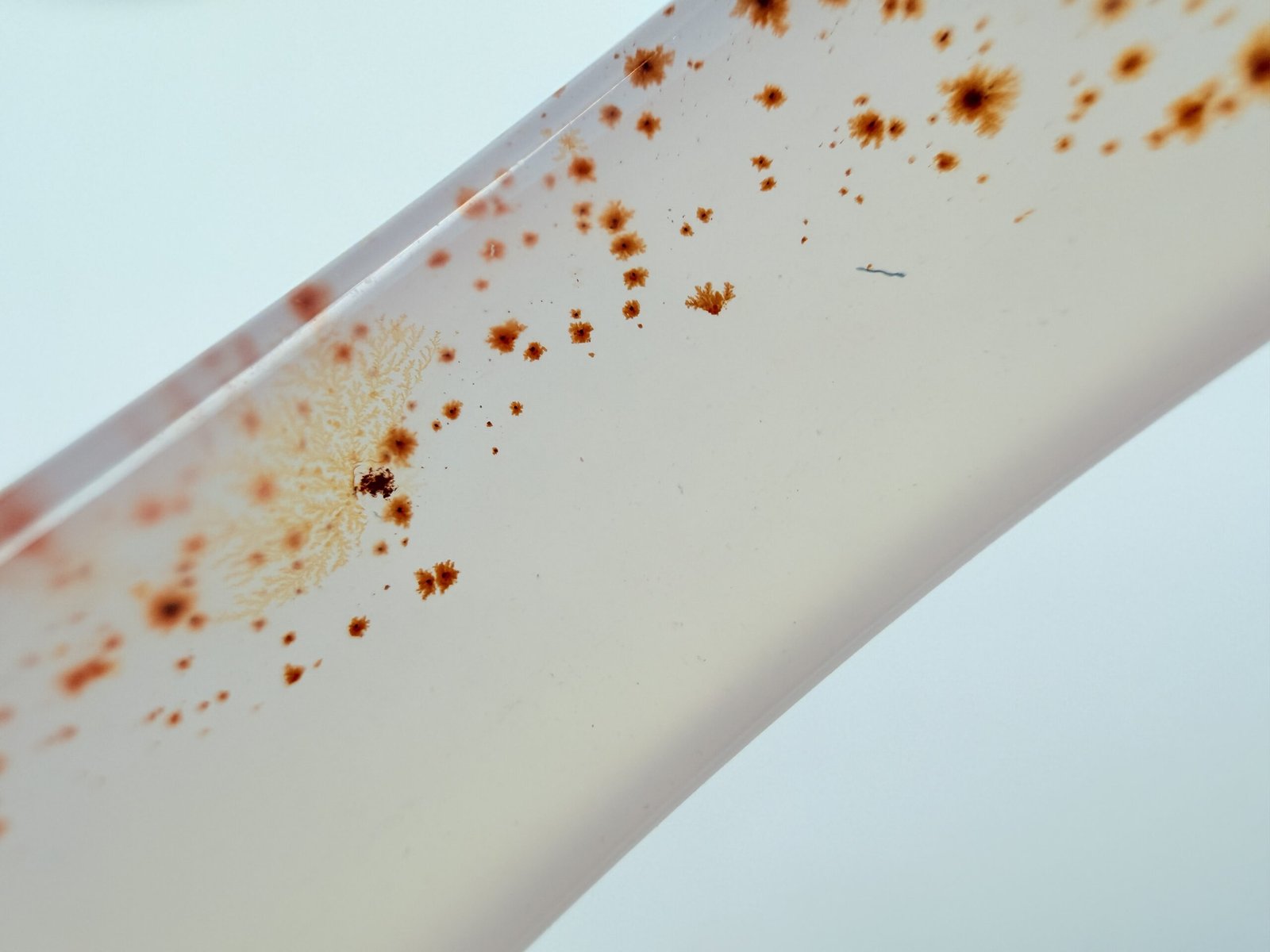 Red-Speckled Translucent White Agate Bangle - Image 3