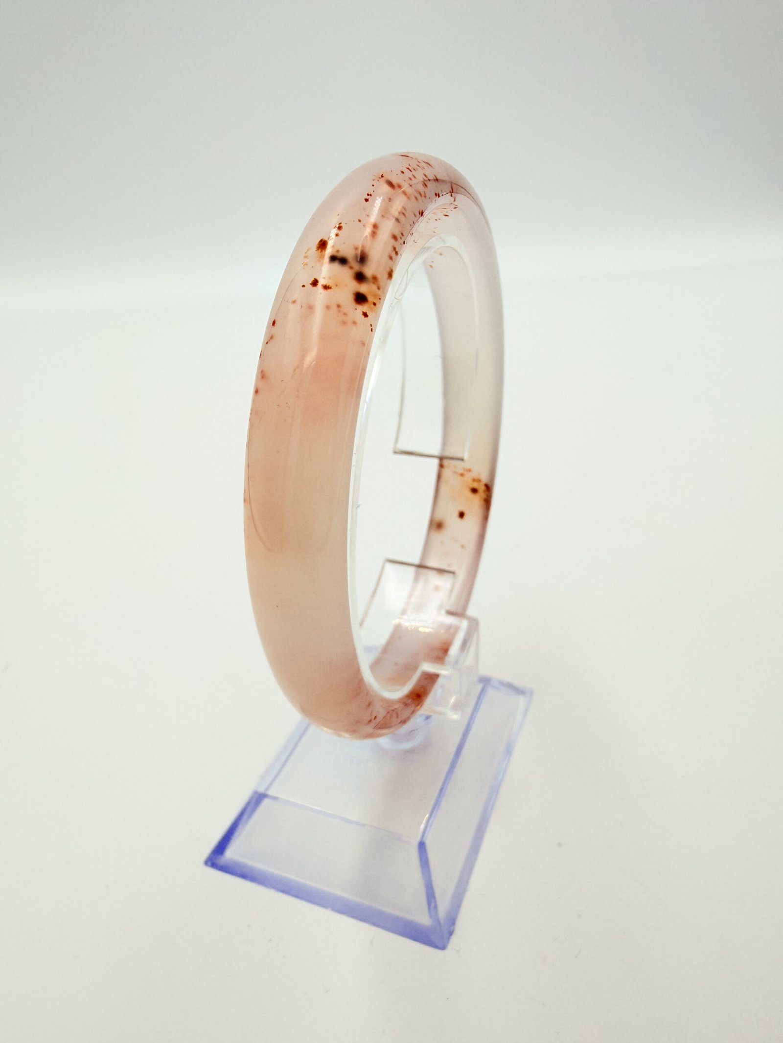 Red-Speckled Translucent White Agate Bangle - Image 2